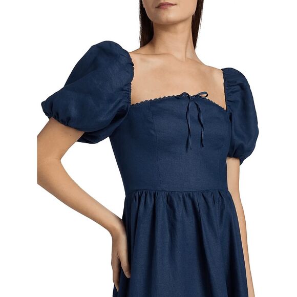Reformation Marella Linen Midi-Dress IN Danube US 12 $278 - Picture 3 of 10